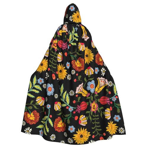 DDSFvbv Buntes Blumenmuster, Unisex, Halloween-Kapuzenumhang, Cosplay-Kostüm, Umhang für Partys, Uniform-Bademantel, volle Länge von DDSFvbv