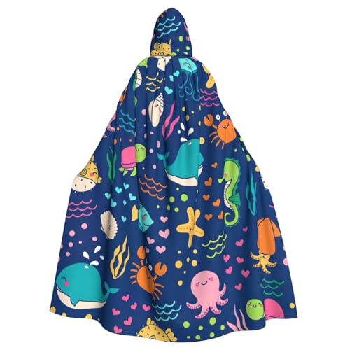DDSFvbv Cartoon-Meeresfisch-Umhang mit Kapuze, Unisex, Halloween, Cosplay-Kostüm, Umhang für Party, Verkleidung, Uniform, Robe, volle Länge von DDSFvbv