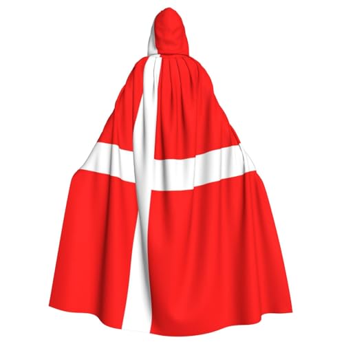 DDSFvbv Dänemark, dänische Flagge, Unisex, Halloween, Kapuzenumhang, Cosplay, Kostüm, Umhang für Party, Verkleidung, Uniform, Robe, volle Länge von DDSFvbv