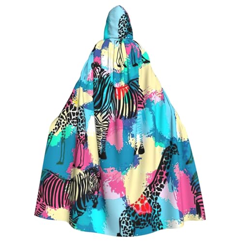 DDSFvbv Farbiges Zebra Unisex Halloween Kapuzenumhang Cosplay Kostüm Umhang für Party Dress Up Uniform Robe volle Länge von DDSFvbv