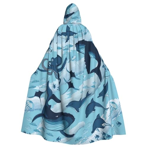 DDSFvbv Fish and Octopus Unisex Halloween Hooded Cape Cosplay Costume Cloak for Party Dress Up Uniform Robe Full Length von DDSFvbv