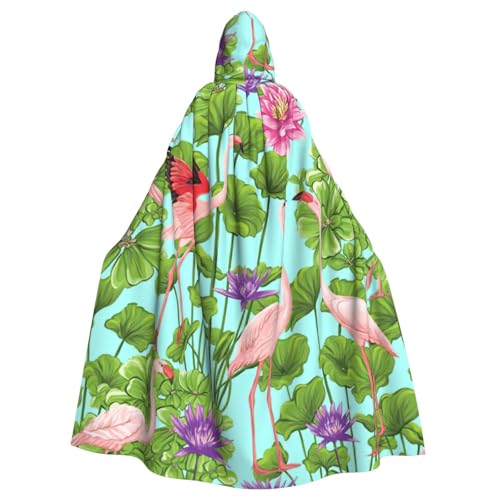 DDSFvbv Flamingo Love Flowers Unisex Halloween Kapuzenumhang Cosplay Kostüm Umhang für Party Dress Up Uniform Robe voller Länge von DDSFvbv