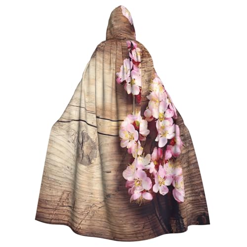 DDSFvbv Frühlingsblüte auf Holztisch, Unisex, Halloween, Kapuzenumhang, Cosplay, Kostüm, Umhang für Party, Verkleidung, Uniform, Robe, volle Länge von DDSFvbv