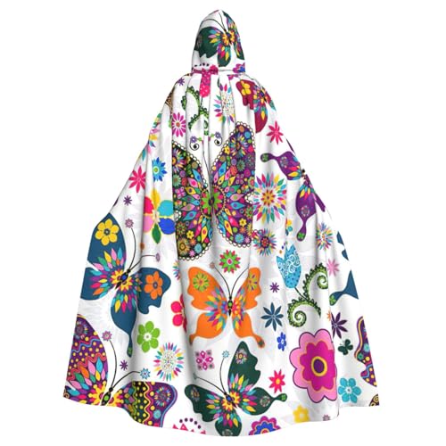 DDSFvbv Frühlingsblumen-Schmetterlings-Umhang mit Kapuze, Unisex, Halloween, Cosplay, Kostüm, Umhang für Party, Verkleidung, Uniform, Robe, volle Länge von DDSFvbv
