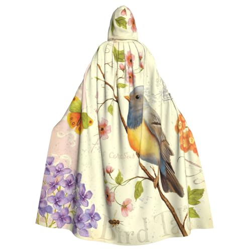 DDSFvbv Frühlingsvogel und Blumen, Unisex, Halloween, Kapuzenumhang, Cosplay-Kostüm, Umhang für Party, Verkleidung, Uniform, Robe, volle Länge von DDSFvbv