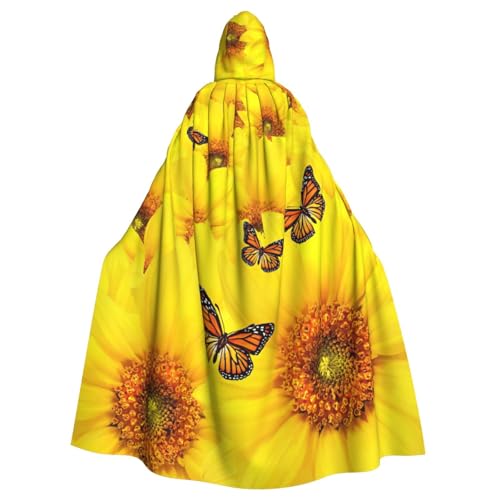 DDSFvbv Gelbe Blumen Schmetterlinge Unisex Halloween Kapuzenumhang Cosplay Kostüm Umhang für Party Dress Up Uniform Robe voller Länge von DDSFvbv