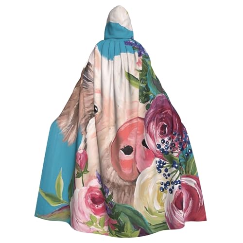 DDSFvbv Gemälde, Blume, Schwein, Unisex, Halloween, Kapuzenumhang, Cosplay-Kostüm, Umhang für Party, Verkleidung, Uniform, Robe, volle Länge von DDSFvbv