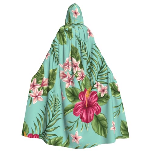DDSFvbv Hawaiianische tropische Blätter Blumen Unisex Halloween Kapuzenumhang Cosplay Kostüm Umhang für Party Dress Up Uniform Robe volle Länge von DDSFvbv