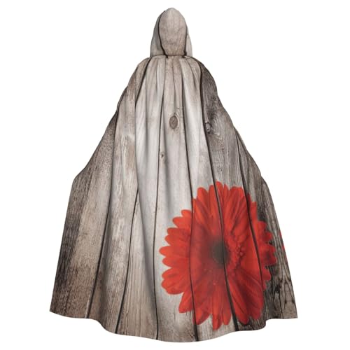 DDSFvbv Holzbrett, Retro-Blume, rote Dahlie, Unisex, Halloween, Kapuzenumhang, Cosplay, Kostüm, Umhang für Party, Verkleidung, Uniform, Robe, volle Länge von DDSFvbv
