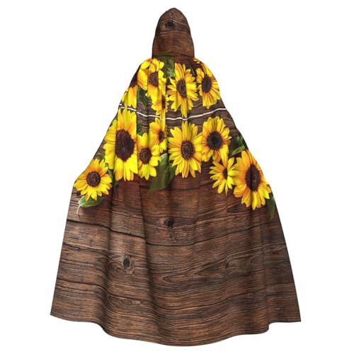 DDSFvbv Holzbrett Sonnenblume Blume Unisex Halloween Kapuzenumhang Cosplay Kostüm Umhang für Party Dress Up Uniform Robe voller Länge von DDSFvbv