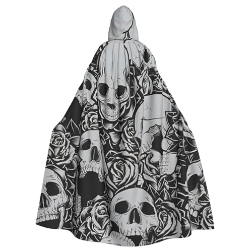 DDSFvbv Horrible Dark Skulls Flowers Pattern Unisex Halloween Hooded Cape Cosplay Costume Cloak for Party Dress Up Uniform Robe Full Length von DDSFvbv