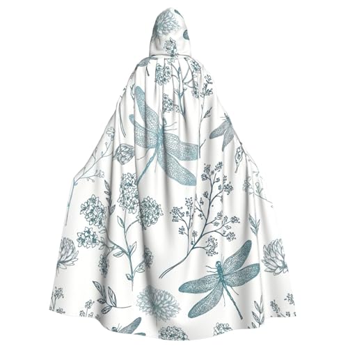 DDSFvbv Libellen-Blumen-Umhang mit Kapuze, Unisex, Halloween, Cosplay, Kostüm, Umhang für Party, Verkleidung, Uniform, Robe, volle Länge von DDSFvbv