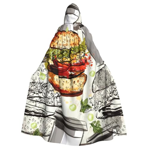 DDSFvbv Lustiges Essen Hamburger und Tassen, Unisex, Halloween-Kapuzenumhang, Cosplay-Kostüm, Umhang für Party, Verkleidung, Uniform, Robe, volle Länge von DDSFvbv