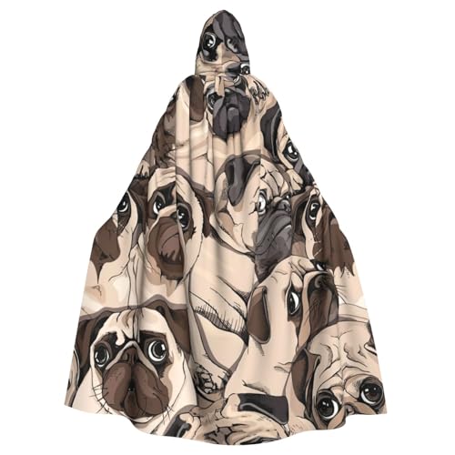 DDSFvbv Lustiges Mops-Muster, Unisex, Halloween, Kapuzenumhang, Cosplay-Kostüm, Umhang für Party, Verkleidung, Uniform, Robe, volle Länge von DDSFvbv