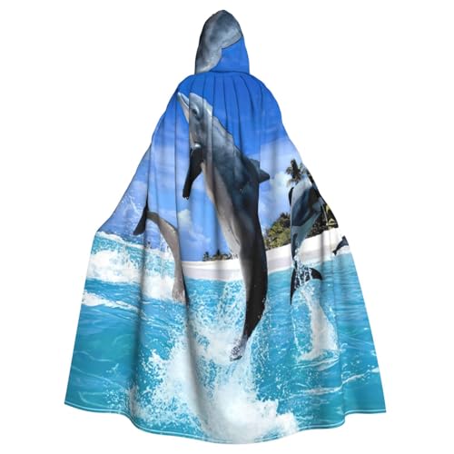 DDSFvbv Meerestier-Umhang mit springendem Delfin, Unisex, Halloween, Kapuzenumhang, Cosplay-Kostüm, Umhang für Partys, Uniform-Bademantel, volle Länge von DDSFvbv