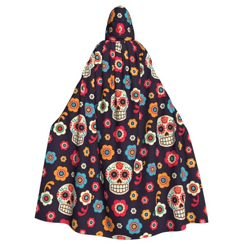 DDSFvbv Mexikanischer Totenkopf-Umhang mit Kapuze, Unisex, Halloween, Cosplay-Kostüm, Umhang für Partys, Uniform-Bademantel, volle Länge von DDSFvbv
