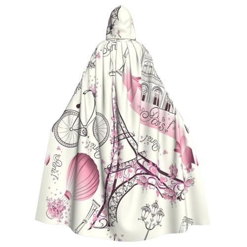 DDSFvbv Paris Eiffelturm Blume Unisex Halloween Kapuzenumhang Cosplay Kostüm Umhang für Party Dress Up Uniform Robe voller Länge von DDSFvbv