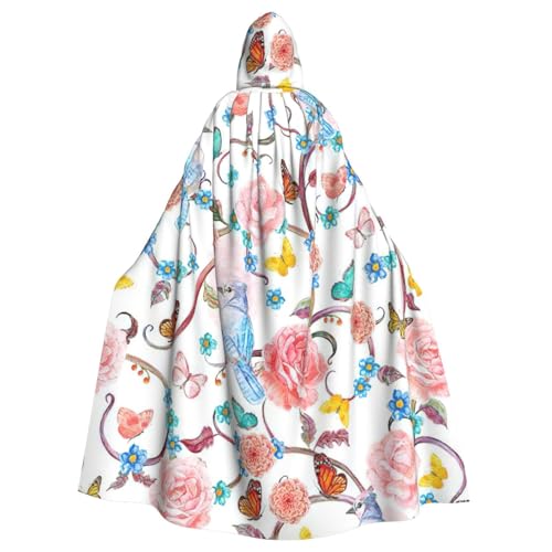 DDSFvbv Romantischer, ausgefallener Umhang mit floralem Vögel, Schmetterling, Unisex, Halloween, Kapuzenumhang für Cosplay, Kostüm, Umhang für Party, Verkleidung, Uniform, Robe, volle Länge DDSFvbv Romantischer, ausgefallener Umhang mit floralem Vögel, Schmetterling, Unisex, Halloween, Kapuzenumhang für Cosplay, Kostüm, Umhang für Party, Verkleidung, Uniform, Robe, volle Länge von DDSFvbv