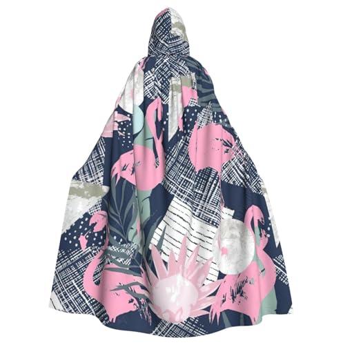 DDSFvbv Rosafarbener Flamingo und Blätter, Unisex, Halloween-Kapuzenumhang, Cosplay-Kostüm, Umhang für Partys, Uniform-Bademantel, volle Länge von DDSFvbv
