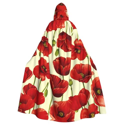 DDSFvbv Roter Mohnblumen-Umhang, Unisex, Halloween, Kapuzenumhang, Cosplay-Kostüm, Umhang für Party, Verkleidung, Uniform, Robe, volle Länge von DDSFvbv