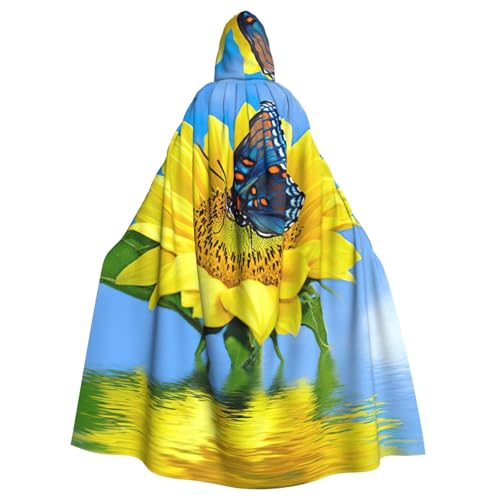 DDSFvbv Schmetterling sammeln Nektar auf Sonnenblume Unisex Halloween Kapuzenumhang Cosplay Kostüm Umhang für Party Verkleiden Uniform Robe volle Länge von DDSFvbv