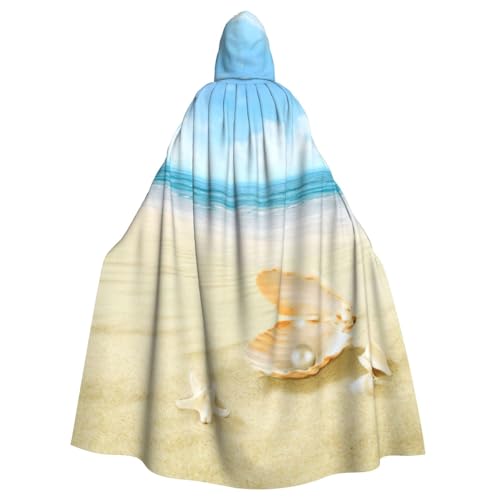DDSFvbv Seestern-Muschel und Strand, Unisex, Halloween-Kapuzenumhang, Cosplay-Kostüm, Umhang für Party, Verkleidung, Uniform, Robe, volle Länge von DDSFvbv