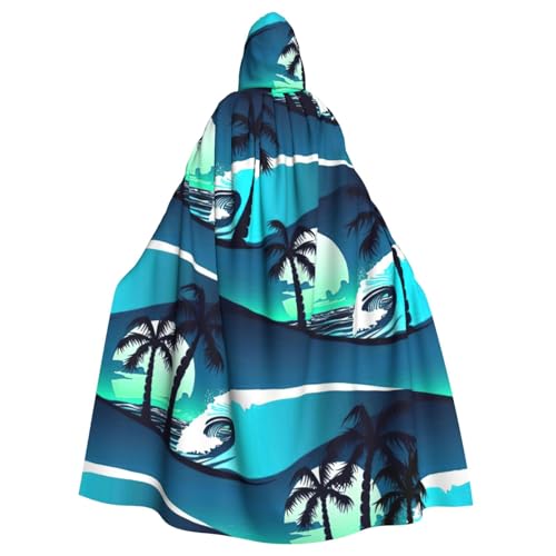 DDSFvbv Skateboard mit Palmen, Wellen, Unisex, Halloween, Kapuzenumhang, Cosplay, Kostüm, Umhang für Party, Verkleidung, Uniform, Robe, volle Länge von DDSFvbv