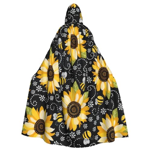 DDSFvbv Sonnenblumen-Umhang mit Bienen-Motiv, Unisex, Halloween-Kapuzenumhang, Cosplay-Kostüm, Umhang für Partys, Uniform-Bademantel, volle Länge von DDSFvbv