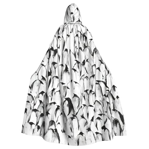 DDSFvbv Stilvoller Umhang mit Pinguin-Muster, Unisex, Halloween, Kapuzenumhang, Cosplay-Kostüm, Umhang für Party, Verkleidung, Uniform, Robe, volle Länge von DDSFvbv