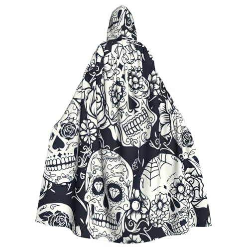 DDSFvbv Totenkopf-Umhang mit Blumenmuster, Unisex, Halloween, Cosplay-Kostüm, Umhang für Party, Uniform, Robe, volle Länge von DDSFvbv