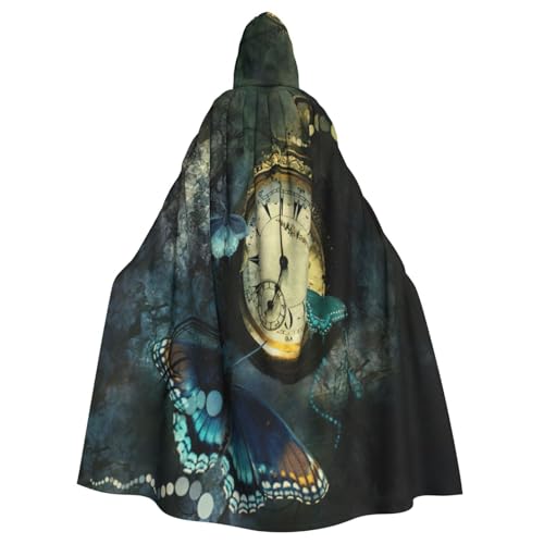 DDSFvbv Uhr Schmetterling Unisex Halloween Kapuzenumhang Cosplay Kostüm Umhang für Party Dress Up Uniform Robe voller Länge von DDSFvbv