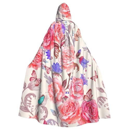 DDSFvbv Umhang mit Blume, Rose, Schmetterling, Unisex, Halloween, mit Kapuze, Cosplay, Kostüm, Umhang für Party, Verkleidung, Uniform, Robe, volle Länge von DDSFvbv