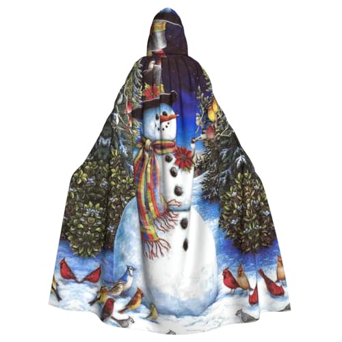 DDSFvbv Umhang mit Schneemann und Vögeln, Weihnachtsbaum, Unisex, Halloween, Kapuzenumhang, Cosplay, Kostüm, Umhang für Party, Verkleidung, Uniform, Robe, volle Länge von DDSFvbv