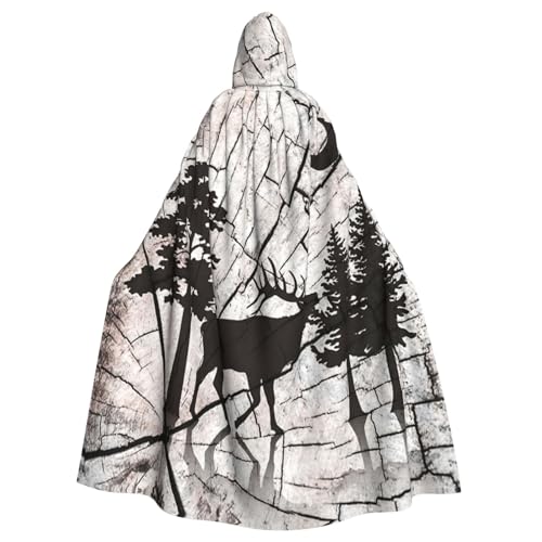 DDSFvbv Wilder Elch schwarze Silhouette, Unisex, Halloween-Kapuzenumhang, Cosplay-Kostüm, Umhang für Party, Verkleidung, Uniform, Robe, volle Länge von DDSFvbv