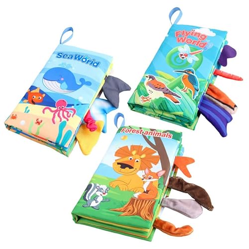 Babybuch Stoffbuch Sensorisches Buch mit Tier Motiven, 3D Bilderbuch Stoffbücher Fühlbuch Knisterbuch, Interaktive Neugeborene Babyspielzeug, Lernspielzeuge für Babys ab 0+ Monaten (Meerestiere) von DEARBAG