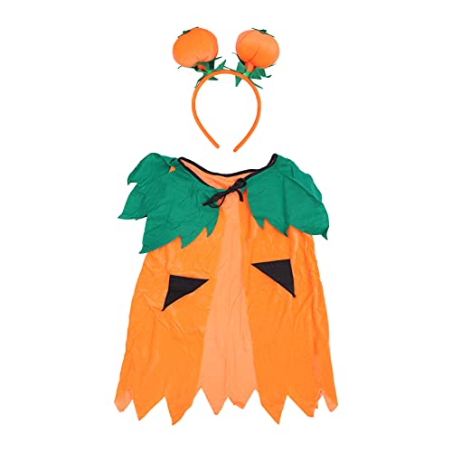 DEARMAMY 1 Satz 2St Kürbis-Umhang Halloween-Bodysuit Kürbis-Haarbänder Kürbis Schal halloween umhang halloween costume Halloweenkostüm Umhang für Halloween Stoff Orange von DEARMAMY