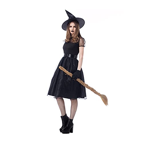 DEARMAMY 1 Satz 4 Stück Halloween-hexenkostüm Hexenkleid Für Frauen Hexenkostüm Aus Anzug Aus Geistergaze Dekoratives Hexenkostüm-set Hexen- -kostüm Black Gittergewebe von DEARMAMY