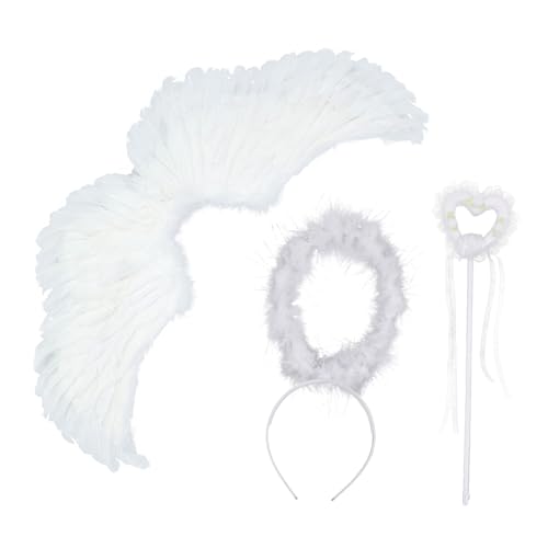 DEARMAMY 1 Satz Federflügel Stirnband Partykostüm Flügel Mädchen-performance-kostüm-stütze Engelsflügel-requisite Cosplay-fee-stick Cosplay-haarreifen Requisiten Verkleiden Weiß Federkarton von DEARMAMY