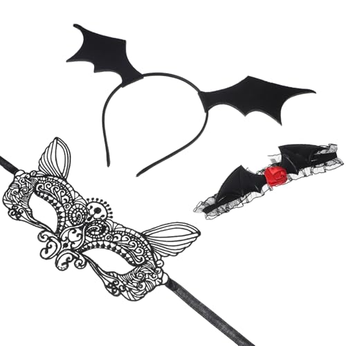 DEARMAMY 1 Satz Halloween-Stirnband Maskerademaske mit Stock Kostüm Mantel halloween theme halloween schminke haarschmuck Maskerade-Maske für Frauen Maskerade-Spitzenmaske Stoff Black von DEARMAMY