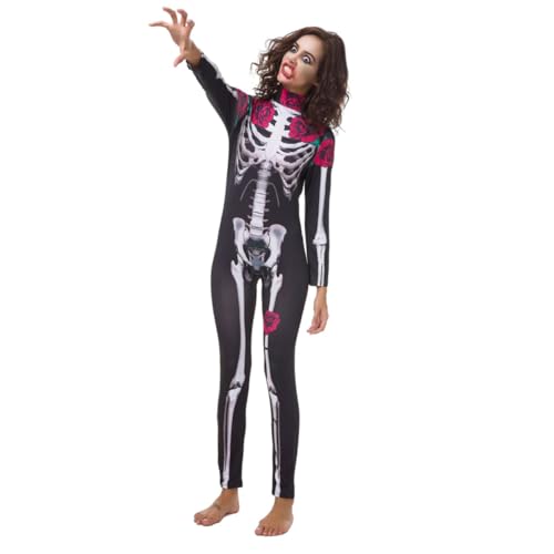 DEARMAMY 1 Satz Halloween-rosen-skelett-overall Erwachsene Rollenspiel Siamhose Für Damen Halloween-overall Siamesische Hose Mit Skelettrahmen von DEARMAMY