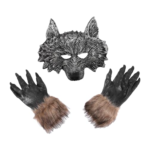 DEARMAMY 1 Satz Handschuhe der Werwolfmaske Halloween-Wolfsmaske Maskerade Handschuhe mit Wolfsklauen halloween theme halloween costume Halloween-Werwolf-Maske Halloween-Maske Vinyl von DEARMAMY