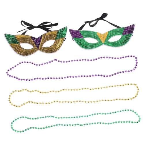 DEARMAMY Karnevals-perlenkette Augenmaske Set Mardi Gras-maske für Damen Party-dekoration Kit -perlen von DEARMAMY