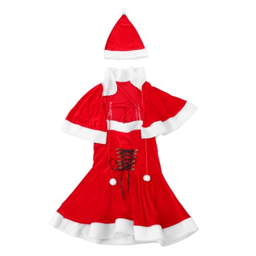 DEARMAMY 1 Satz Lustiges Kostüm mit Kurzarm Santa Hut und Schal Mrs Claus Outfit für Festliche Feiern und Fotos von DEARMAMY