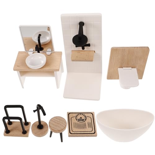 DEARMAMY 1 Satz Miniatur-Badezimmer-Modell Puppen-Badezimmer-Zubehör Miniatur-Duschraum-Dekoration Puppenhaus Miniatur-Badezimmer-Set Puppenhaus Toilette Badewanne Heimdekoration von DEARMAMY