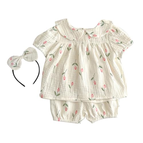 DEARMAMY Neugeborenen Mädchen Crawler Kurzarm Baumwolle Baby Kleidung Set Kleinkinder Kleinkind Outfits Weich Und Atmungsaktiv Entzückender Druck von DEARMAMY