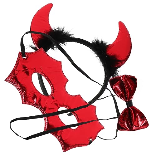 DEARMAMY 1 Satz Teufelshorn-stirnband Mit Fliege Halloween-hexenzubehör Kostüme Ohren Halloween-maske Wolf Stirnbänder Süßer Teufelsschwanz Bögen Halloween-schädelmaske Ziege Rot Stoff von DEARMAMY