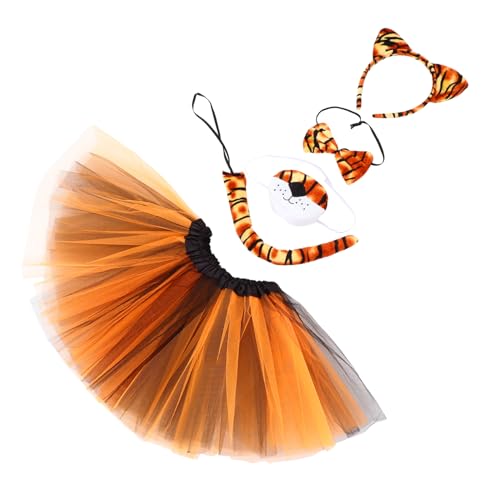 DEARMAMY Mädchen Cosplay Kit Tiger Nase Stirnband Tutu Rock Set Halloween Weihnachten Karneval Kostüme von DEARMAMY