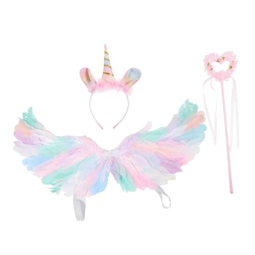 DEARMAMY 1 Satz Winkelflügel Mädchen feeflügeln fairy wand faschingkostüme Feenkleid kleines meerjungfrau kostüm stirnband zauberstab Feenflügel für Erwachsene Feenflügel Mädchen Feder Rosa von DEARMAMY