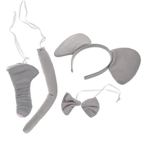 DEARMAMY 1 Set Elefanten Kopfschmuck Set Elefanten Kostüm Zubehör Ohren Stirnband Elefant Kuscheltiere Kleid Für Tier Verkleidung Elefanten Nase Kostüm Stoff Grau von DEARMAMY