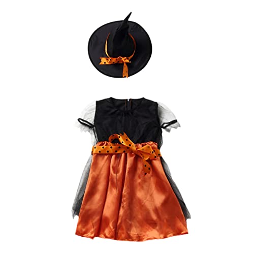 DEARMAMY 1 Set Halloween Kleider Hoodie Kit Mini Pretend Mädchen Outfit Kostüm Paillettenkleid Mädchenkleid Mütze Rock Hüte Bekleidung Kleid Stoff Orange von DEARMAMY